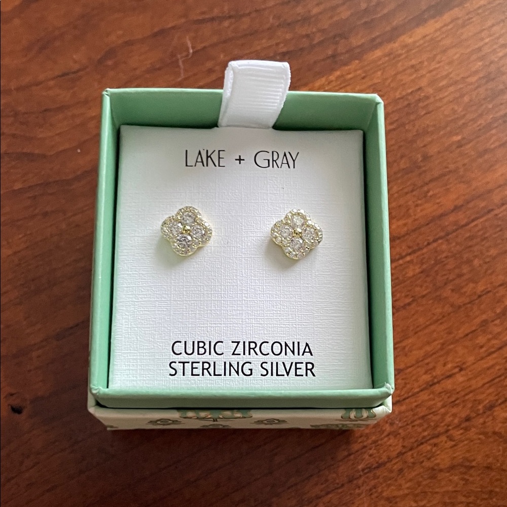Gold Cubic Zirconia Sterling Silver Earrings